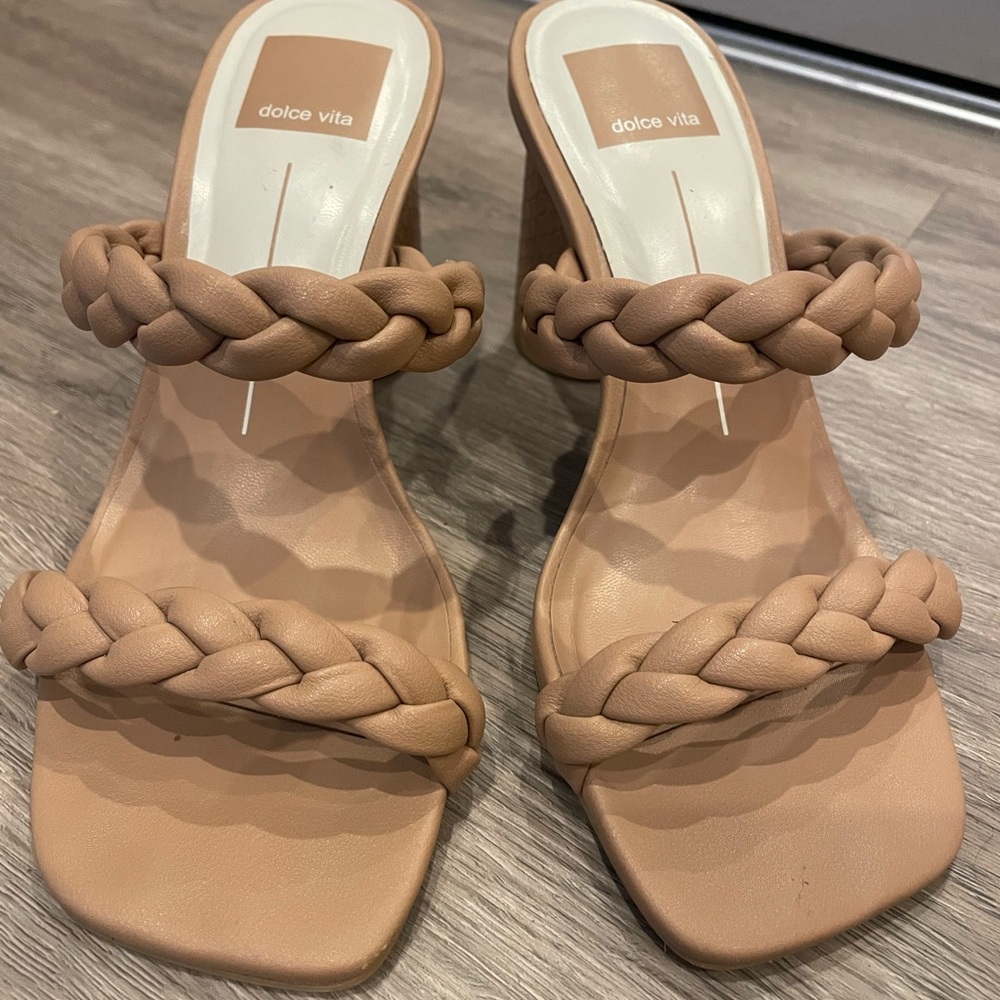 NEW dolce vita block heel braided sandals in tan